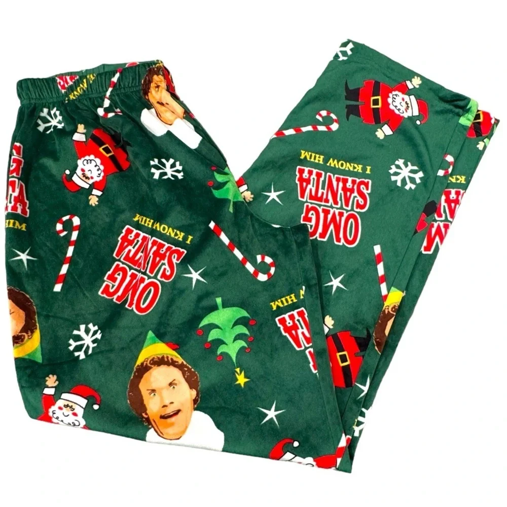 NWOT Elf Sizes L, XL  “OMG! Santa I Know Him” Green Christmas PJ Pants New!